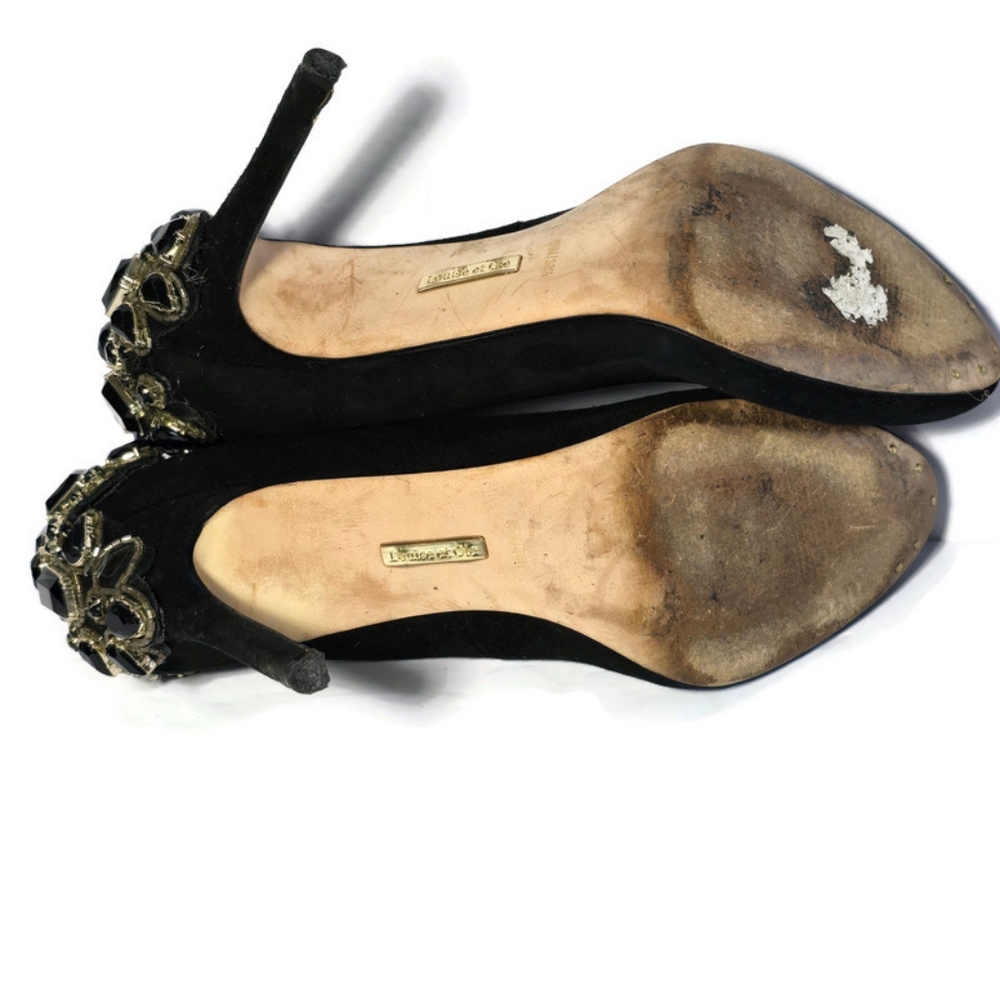 Louise et Cie Black Crystal Heels Stiletto Pumps Round Toe Sz 8.5 - Picture 5 of 16